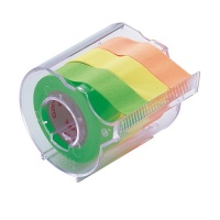 Memoc Roll Tape (Self-Stick Paper Tape) Fluorescent color 15mm width with dispenser (contained three rolls)